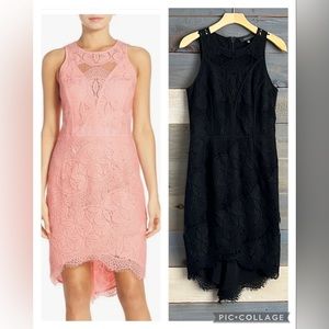 EUC Adelyn Rae Black Laced Crochet High Low Sheath Cocktail Pencil Dress